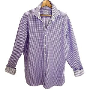 Bugatchi Mens Purple Gingham Cotton Shirt Shaped Fit Euro Summer XL